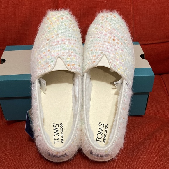 TOMS ALPARGATA CUPSOLES NATURAL CHENILLE SWEATER KNIT/FAUX FUR SIZE 9 - Picture 6 of 7